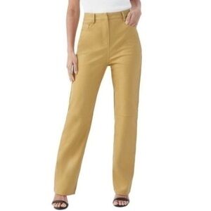 100% Real leather pants mustard golden yellow designer vintage pants high waist